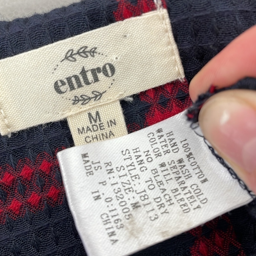 Entro Jacket Women's M Medium Blue Red Plaid Flare Sleeves Waffle Full Zip - Picture 14 of 16